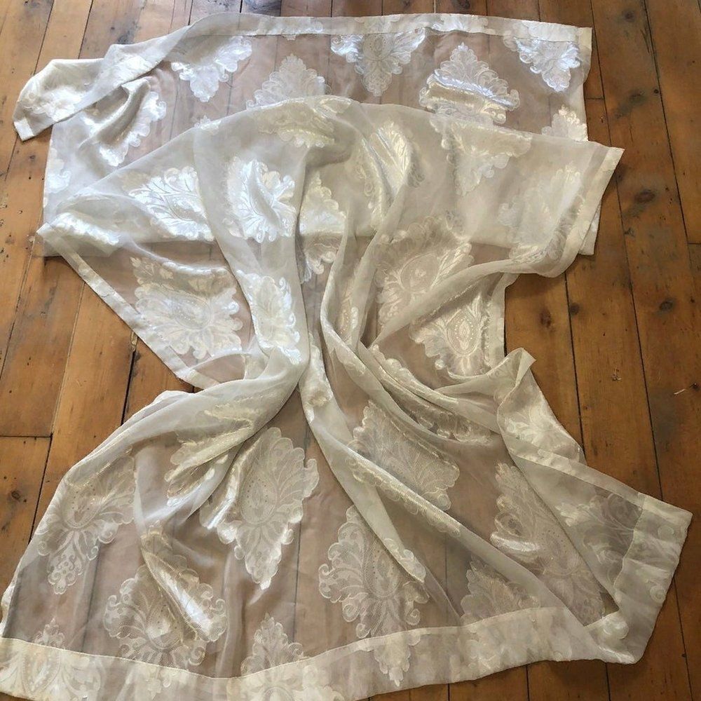 Vintage Damask Curtain Semi Sheer 51" c 82"